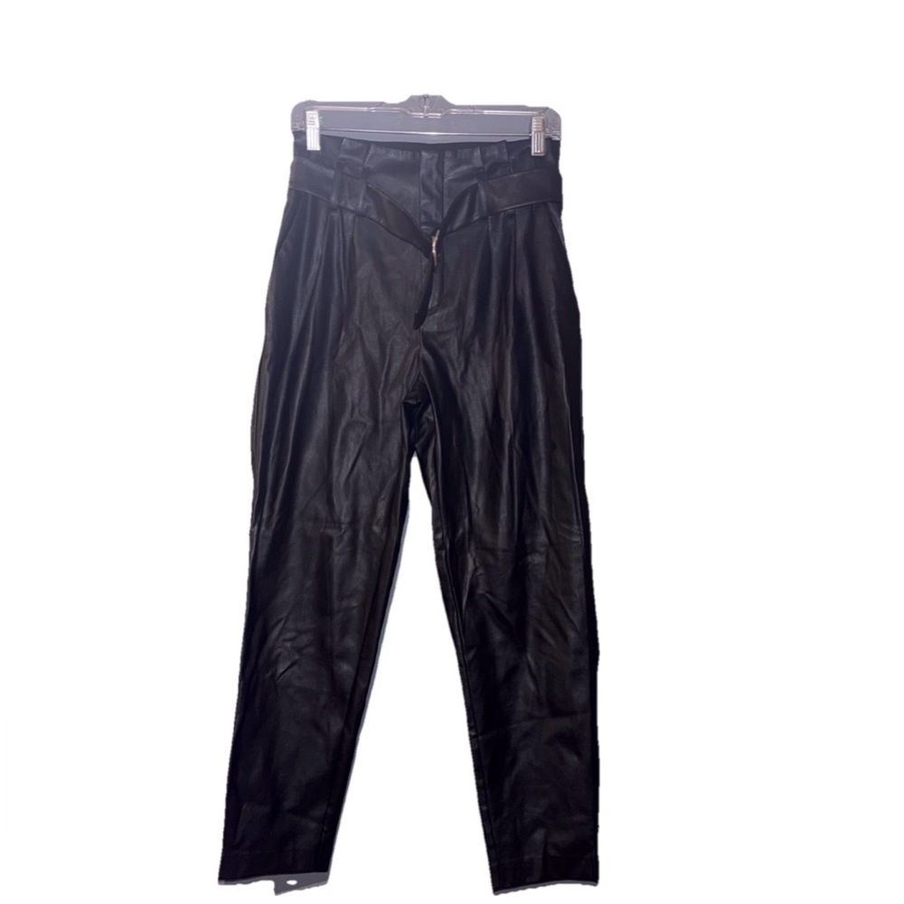 AMISU Women’s Faux Leather Pants Black EU 38 | High Waist, Trendy